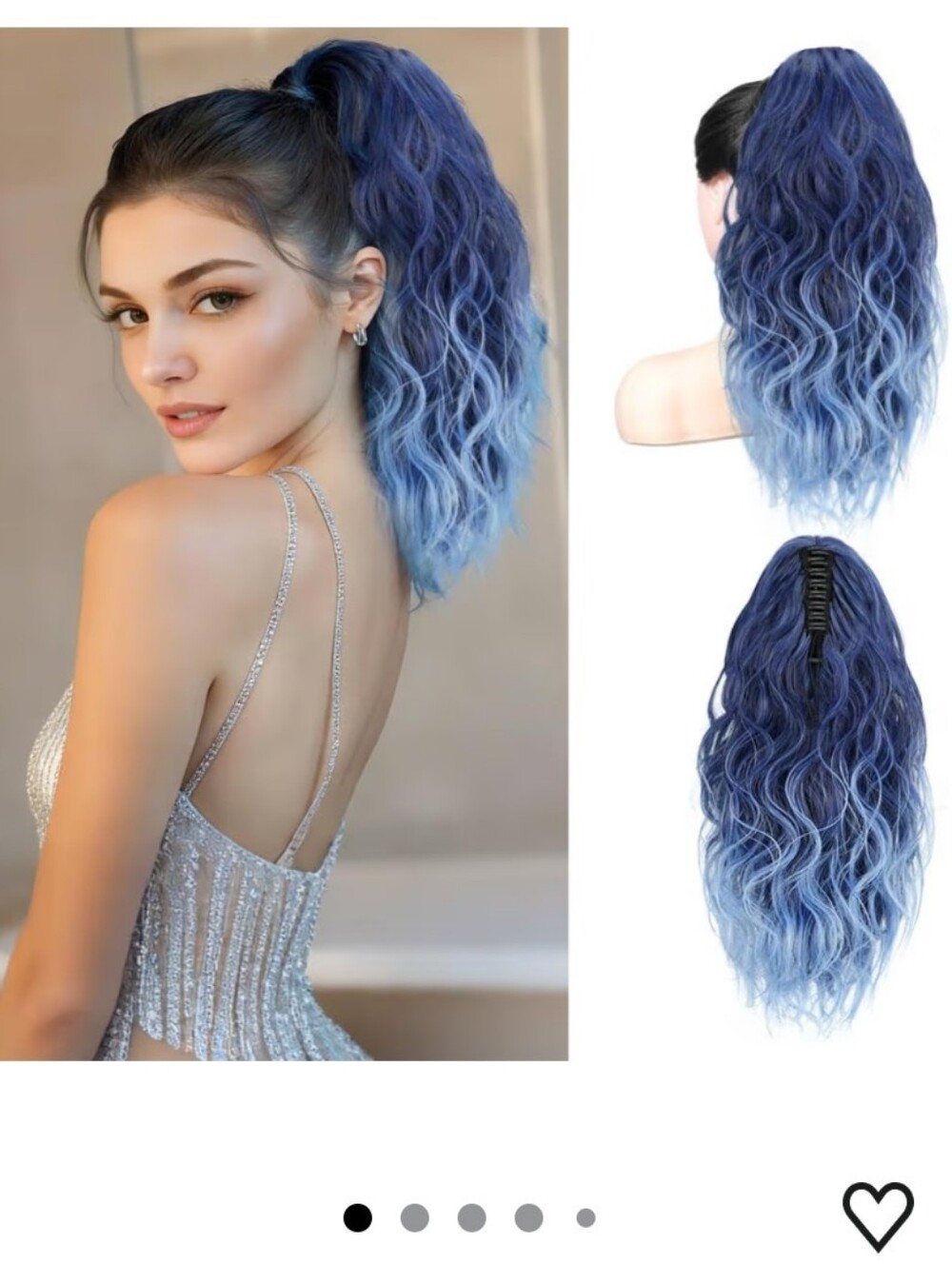 Blue Ombre Wavy Ponytail Hair Extension - 14 Inch
